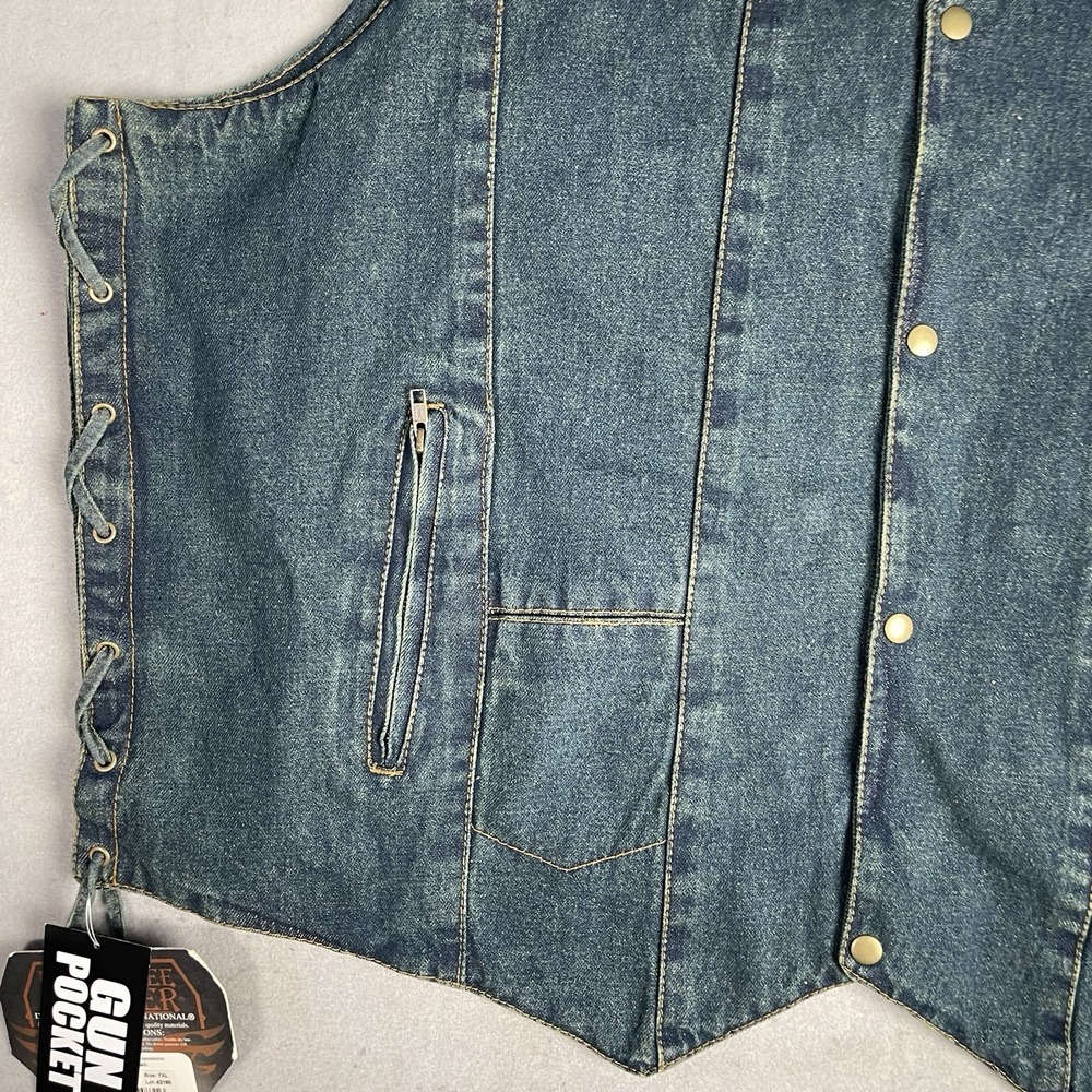 New Milwaukee Leather Blue Denim Motorcycle Biker Riders Vest 7XL w/Side Laces - Picture 3 of 11